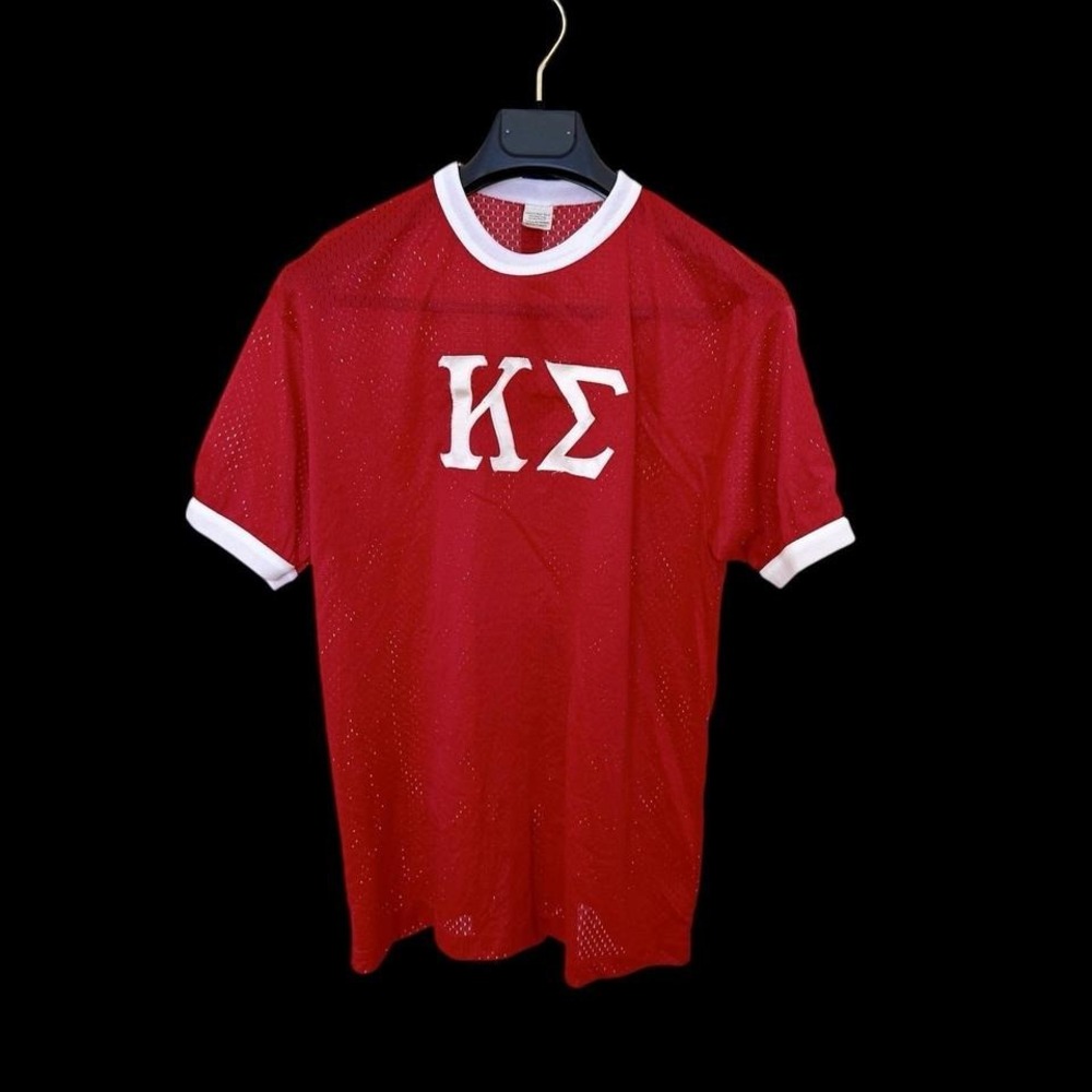 Vintage 70's Kappa Sigma Mesh TShirt Sz Large‎ Red Distressed Made In USA